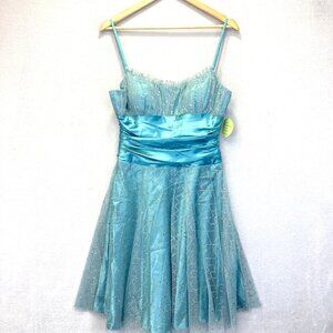 NWT Windsor Babydoll Fairy Dress Womens 13 Turquoise Blue Glitter Homecoming